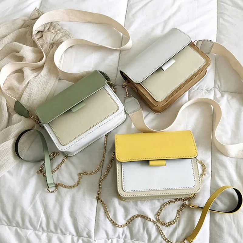 

Women's Crossbody Bags Small Fresh Contrast Small Square Bag Simple Outdoor Shopping Shoulder Chain Cross Body Bag For Ladies