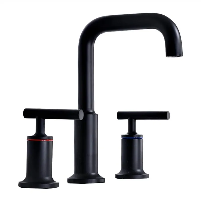 

Матовые черные смесители для раковины Vidric, полированный Золотой, в северо-американском стиле, смеситель для раковины в ванной комнате, широкий смеситель для раковины с 3 отверстиями