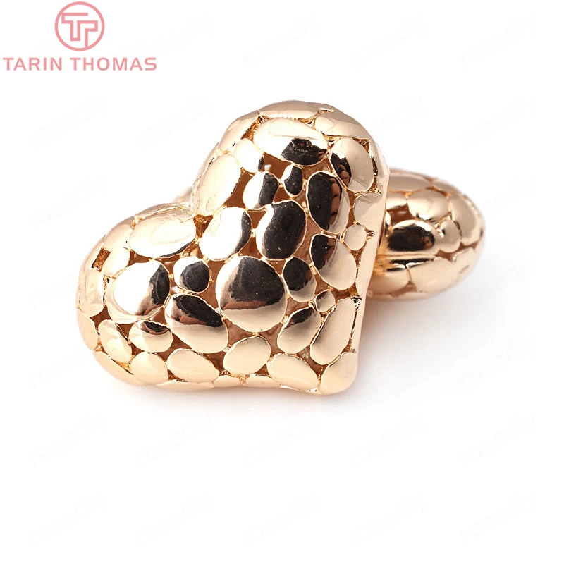 

(31998)6PCS 21*16MM 24K Champagne Gold Color Brass Heart Spacer Beads High Quality Diy Jewelry Findings Accessories wholesale