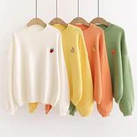 sweet fruit embroidered sweater autumn winter new womens long sleeved bottoming sweater loose korean lazy knitted top gd491