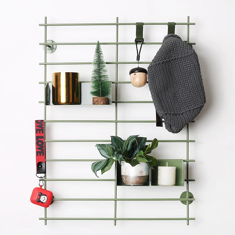 

Wrought iron wall-mounted storage rack neat line living room wall-mounted decorative rack retro feeling Northern Europe simple c