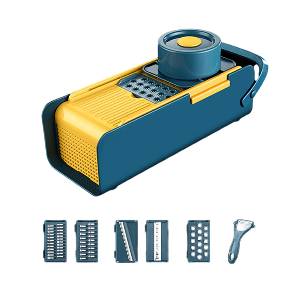 

6 in 1 Vegetable Chopper with Container Adjustable Multi Blades Multifunctional Cutter Grater for Food Fruits Cheese Vegetables