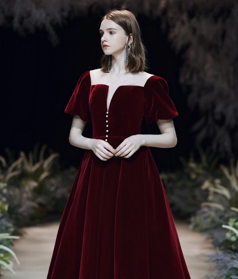 Женское вечернее платье SSYFashion элегантное винтажное велюровое винного цвета для