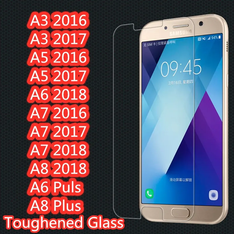 Закаленное стекло для Samsung Galaxy A6 A7 A8 2018 3 шт. защитная пленка A3 A5 2016 2017 Puls Защитное