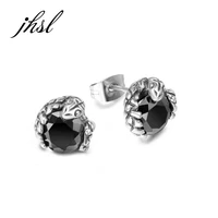 jhsl trendy black stone snake stud earrings for men stainless steel high polishing good quality unique design fashion jewelry