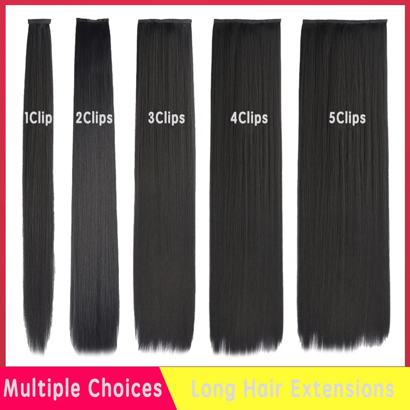 

AILIADE 1-5 Clips Synthetic Hair Long Kinky Straight Clip In Hair Extensions False Hair Black Hair Pieces for Women