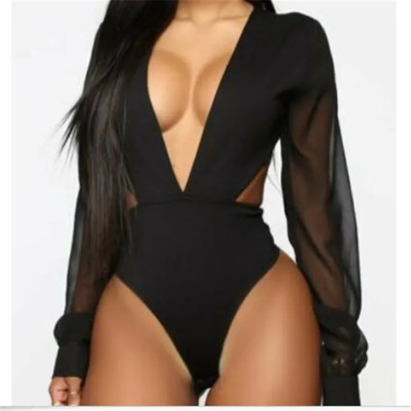 2019 женский открытый комбинезон с v образным вырезом модный сетчатый длинными