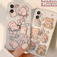 cartoon phone case for iphone 11 12 13 pro max mini x xr xs max se 2020 7 8 plus cute rabbit and bear couples cover cases shell