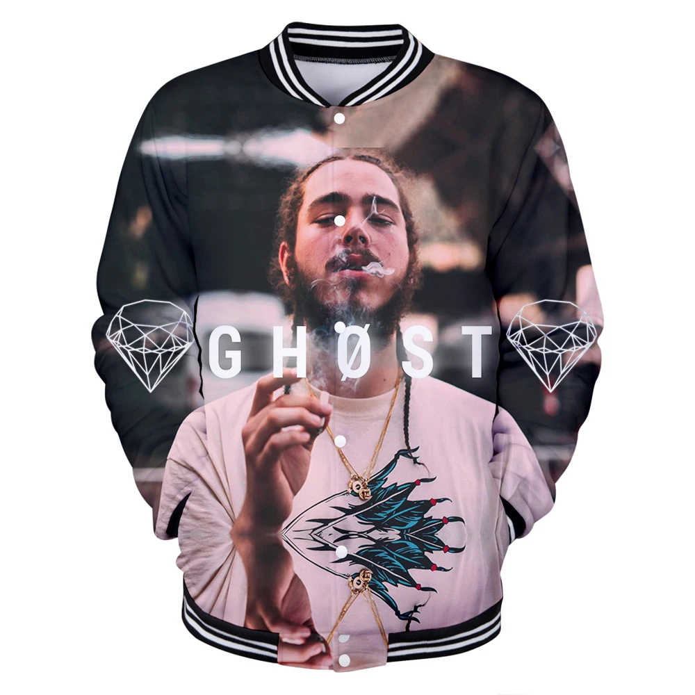 

2021 Hot Sale Post Malone Harajuku Baseball Jacket Men/Ladies Fashion Single Breasted Round Neck Casual Street Baseball Jacket