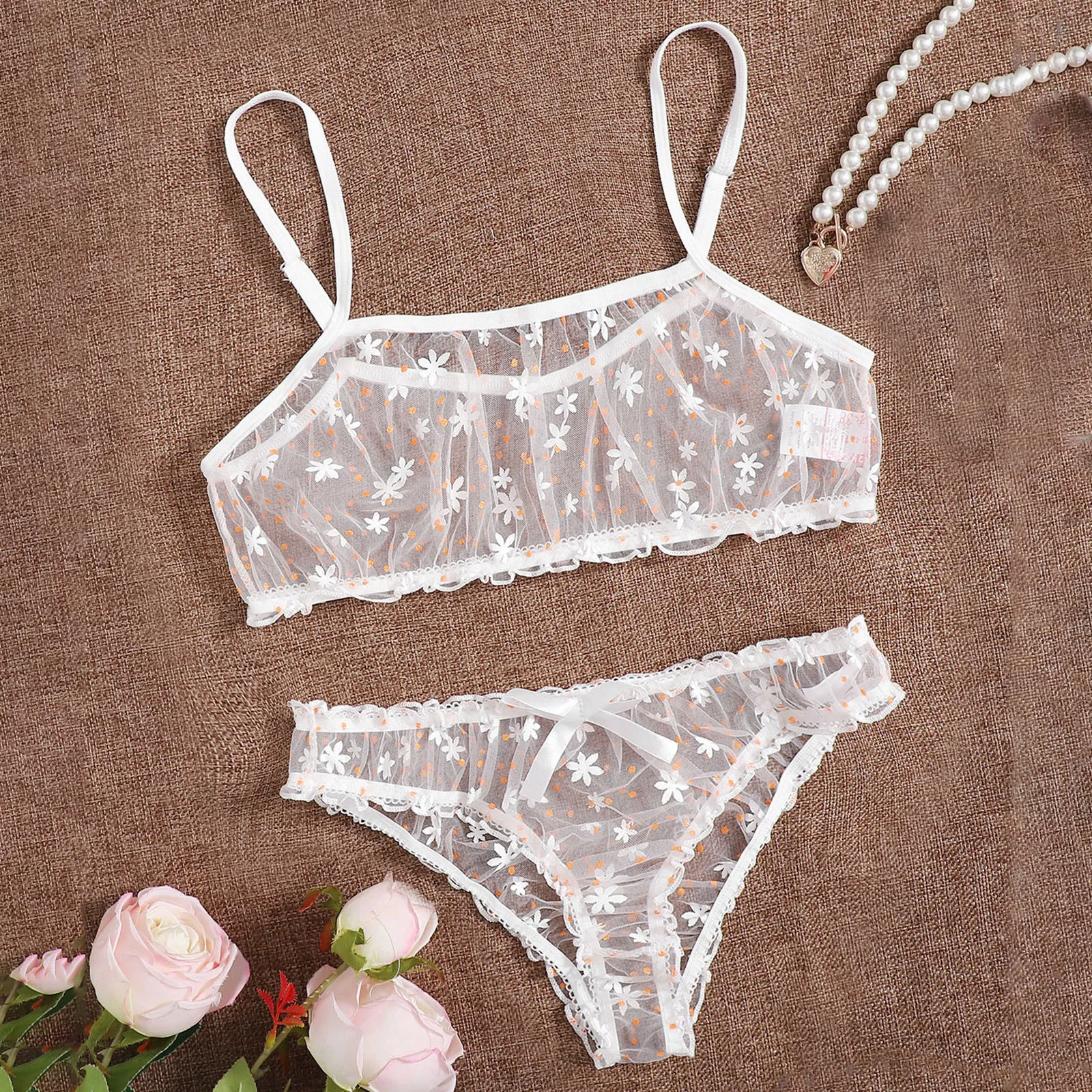 

Женское сексуальное нижнее белье с принтом, кружевной бюстгальтер и трусики, комплект нижнего белья, прозрачное Сетчатое эротическое белье...