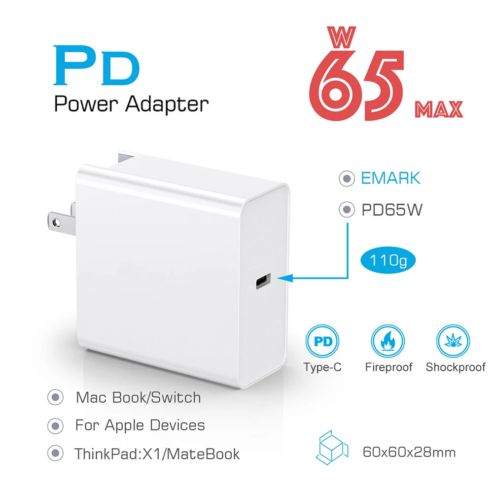 65 Вт PD Зарядное устройство USB Type C QC3.0 Быстрая зарядка для iPhone Macbook ноутбук Samsung