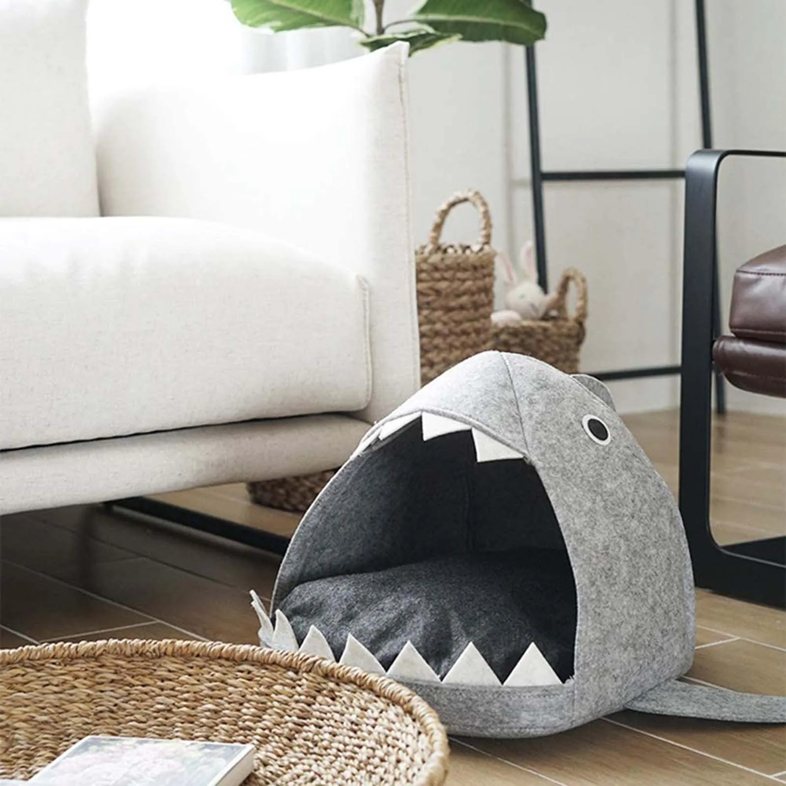

40# Foldable Shark Shape Cat Bed Warm Soft Pet House Sleeping Bag Dog Kennel Felt Cat Mat Beds For Cat House Winter Puppy House
