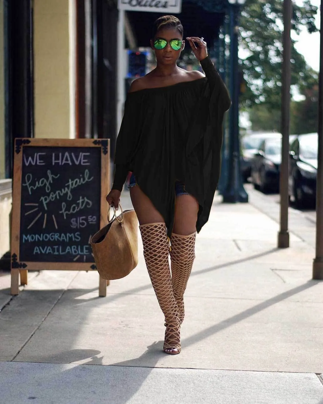 Женская футболка с вырезом лодочкой Весенняя свободная рукавом летучая мышь и