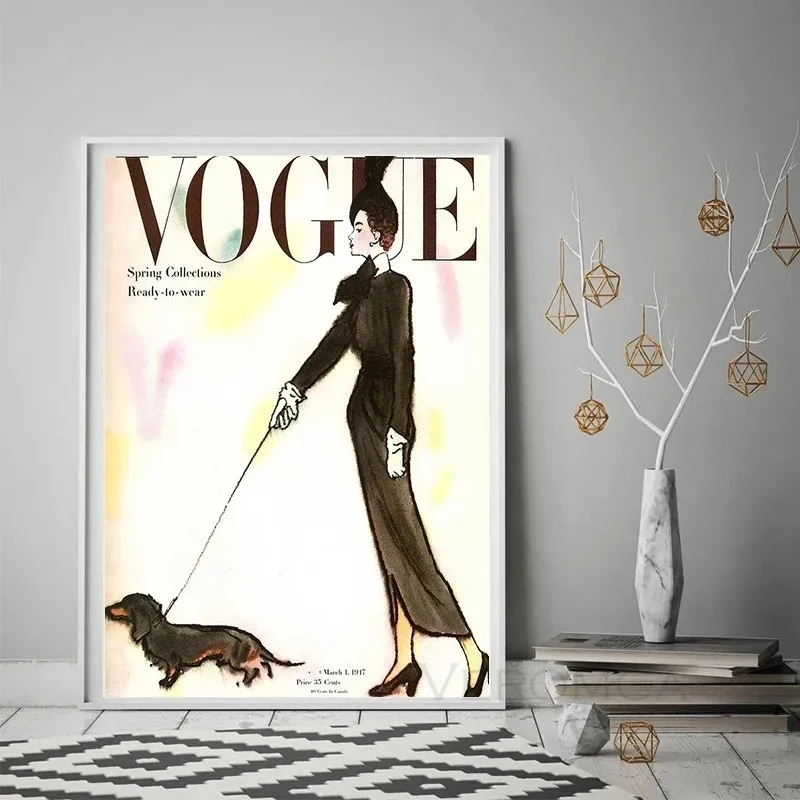 

Paris Fashion Lady Retro Poster Vogue Magazine Cover Girl Canvas Art Wall Paintings for Living Bedroom Nordic Home Decoration