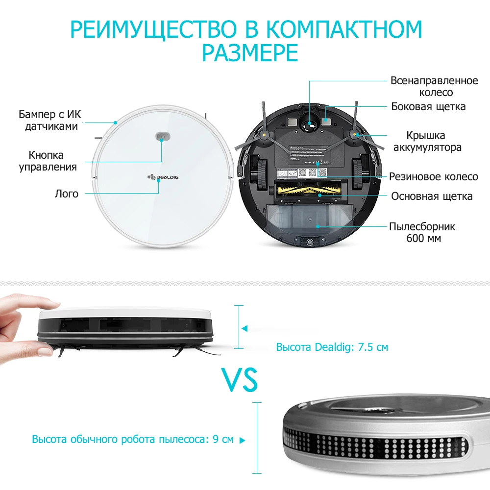 DEALDIG robвакуум 8 робот-пылесос 1800PASuction аспиратор установка времени 3 в 1 домашний сухой влажный моющий уборочный робот