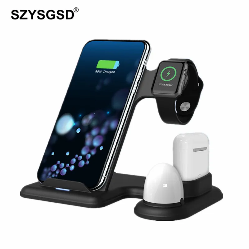 4 в 1 беспроводная зарядная станция для iPhone 11 Pro Max XR XS samsung S10 Xiaomi 10 Вт быстрая Беспроводная зарядная подставка для Apple watch 5