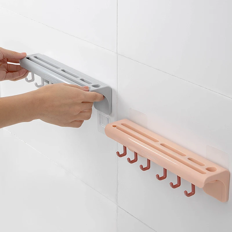 

Multifunctional Kitchen Knife Storage Rack Plastic Punch-free Wall-mounted Storage Holders With 6 Hooks Convenient Home Storage