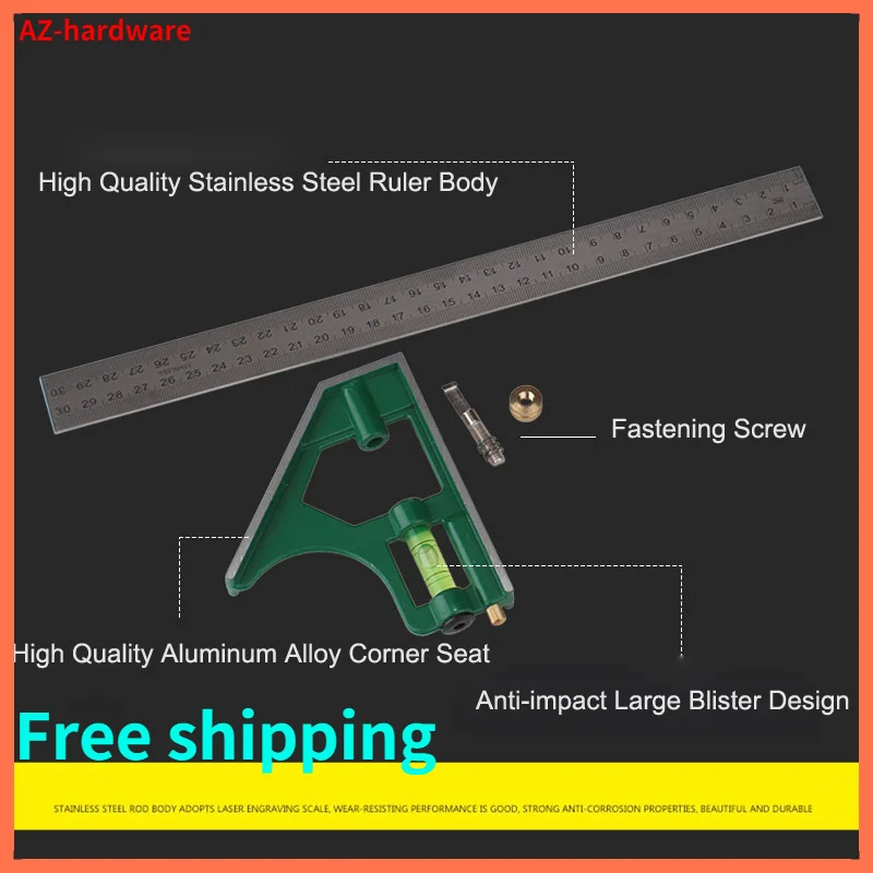 

300mm Adjustable Combination Square Angle Ruler 45 / 90 Degree Multi-functional Gauge crutch ruler Measuring Tools
