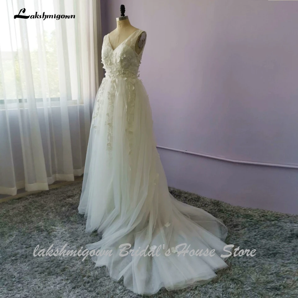 Lakshmigown, цветочное, бохо, свадебное платье, розовое,, элегантное, белое, тюль, свадебное платье, кружевное, сексуальное, принцесса, свадебное платье, Vestido Novia