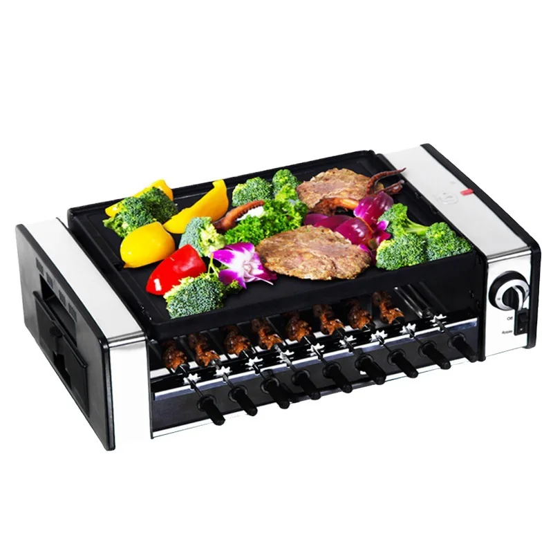 

Automatic Smokeless BBQ Electric Kebab Rotary Grill Stove Rotisserie Teppanyaki Barbecue Non-stick Frying Pan Skewer Griddle EU