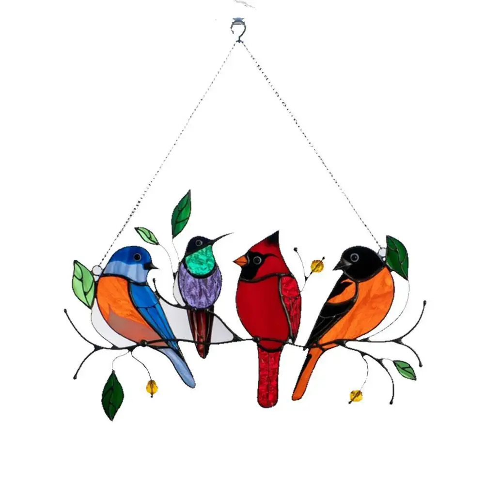 

Cute Mini Stained Bird Window Hanging Catcher Acrylic Home Birds Birds Hanging Decoration Decor Hanging