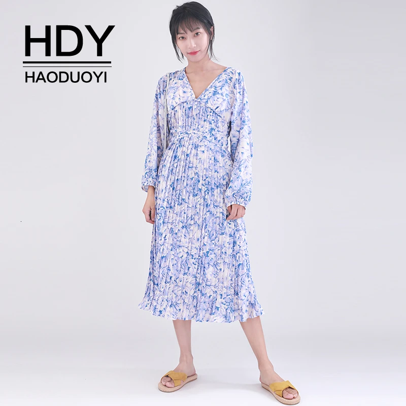 HDY Haoduoyi 2019 Новое модное осеннее Оригинальное маленькое тонкое платье с цветочным