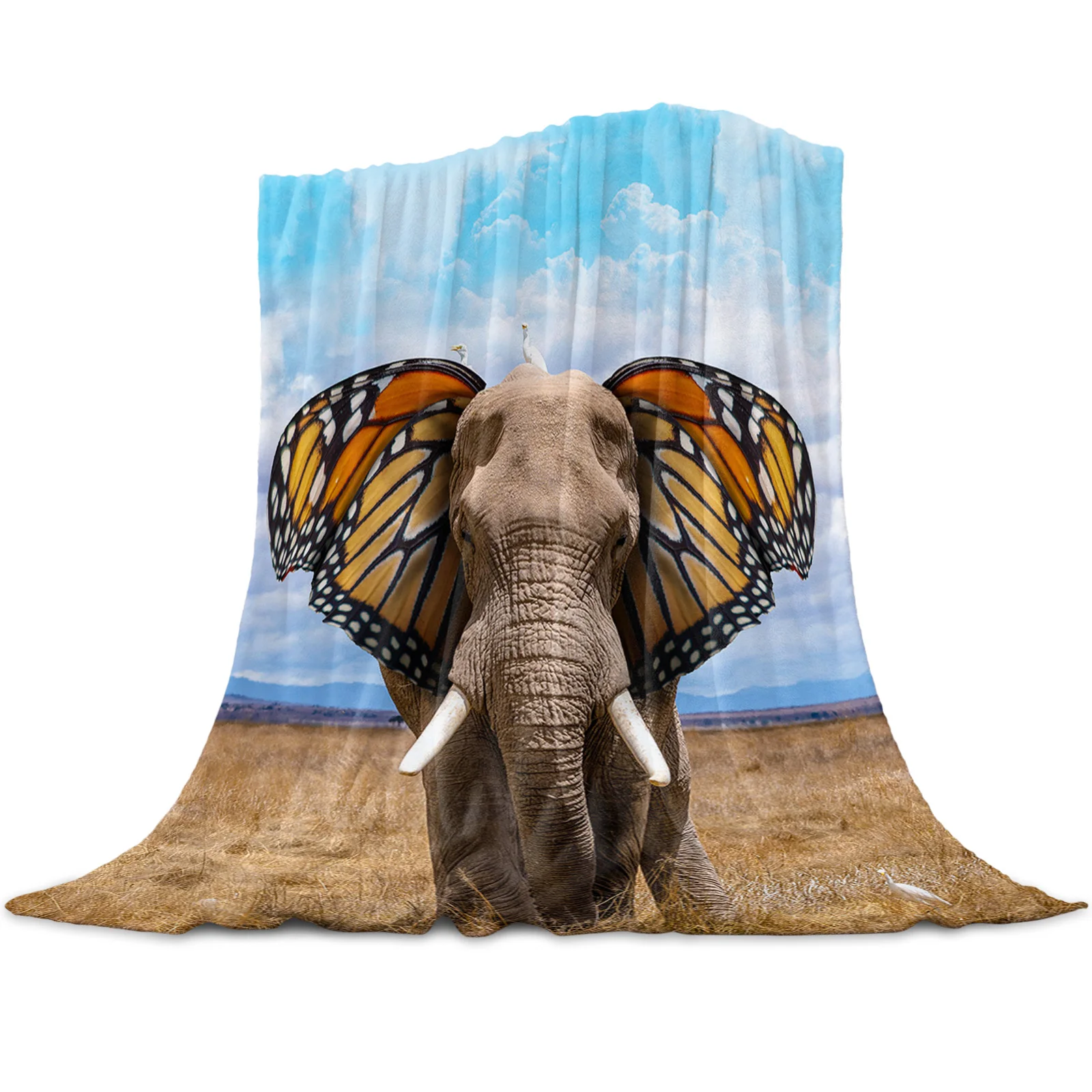 

Elephant Butterfly Ears Abstract Flannel Blanket for Sofa Microfiber Throw Bedspread Blanket Cover for Bed