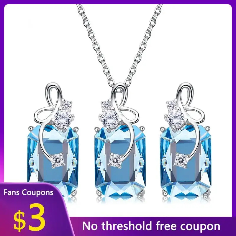 

Женский Ювелирный Комплект LYNACCS, серебро 925 пробы, кулон, ожерелье, креативные серьги из трех цветов с кристаллами, 925