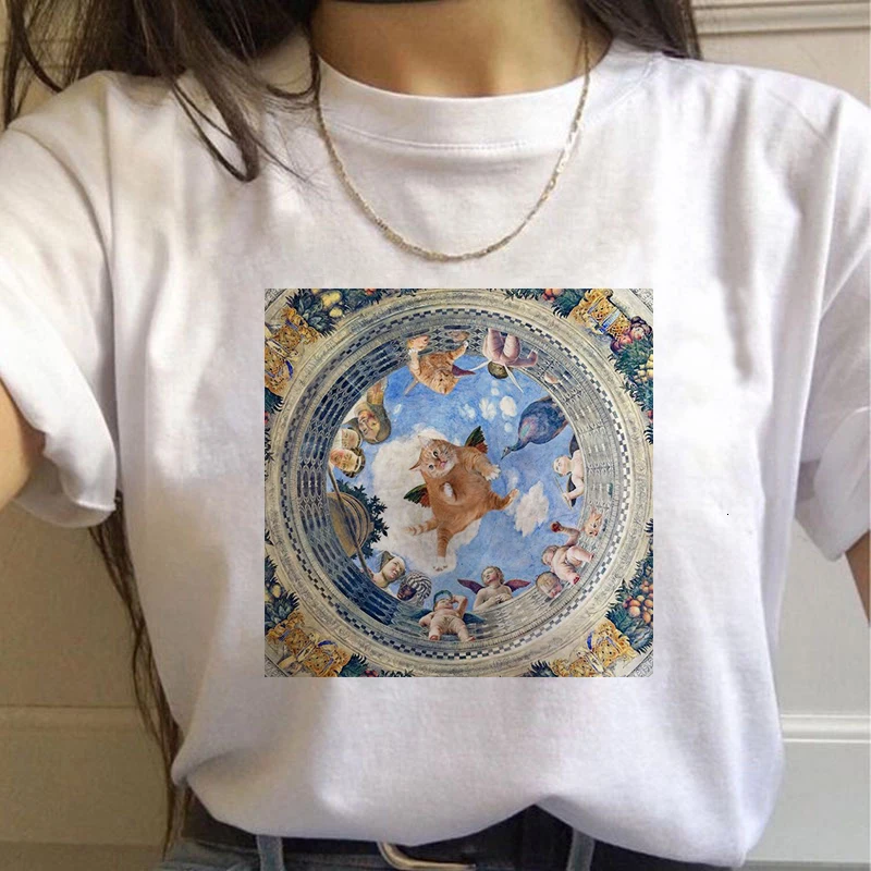 MLCRIYG Ван Гог кошка Женская футболка искусство картина маслом Печать Новая Милая женская футболка Повседневная Harajuku футболка Забавный Ulzzang Femme Топ