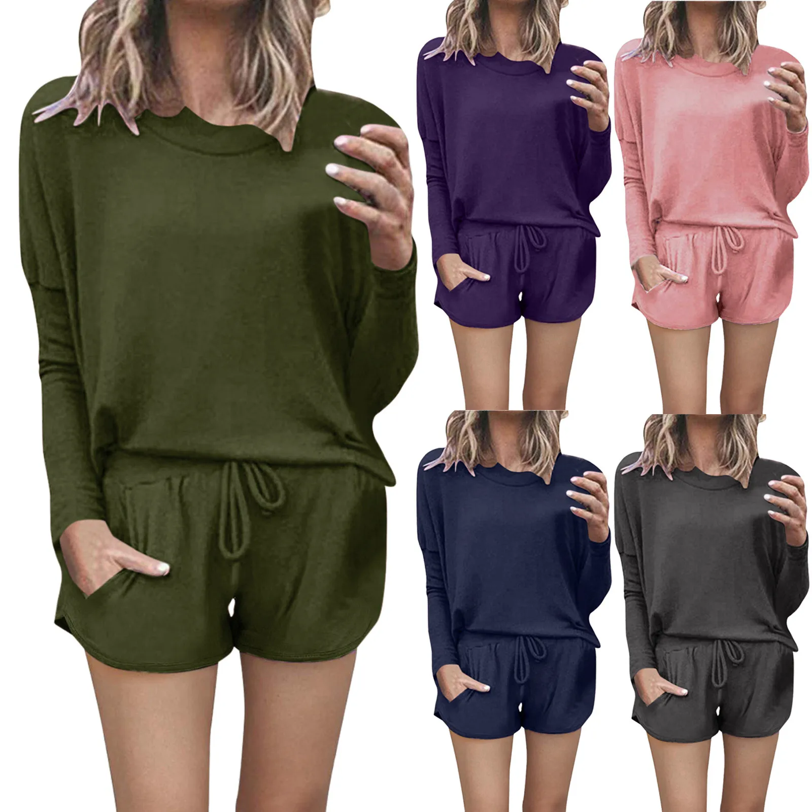 

Cotton Women's Pajamas Sleepwear Solid Pijama Women's Underwear Pyjama Sleep T-shirt Long Sleeve Top Shorts Home Pajama Sets Hot