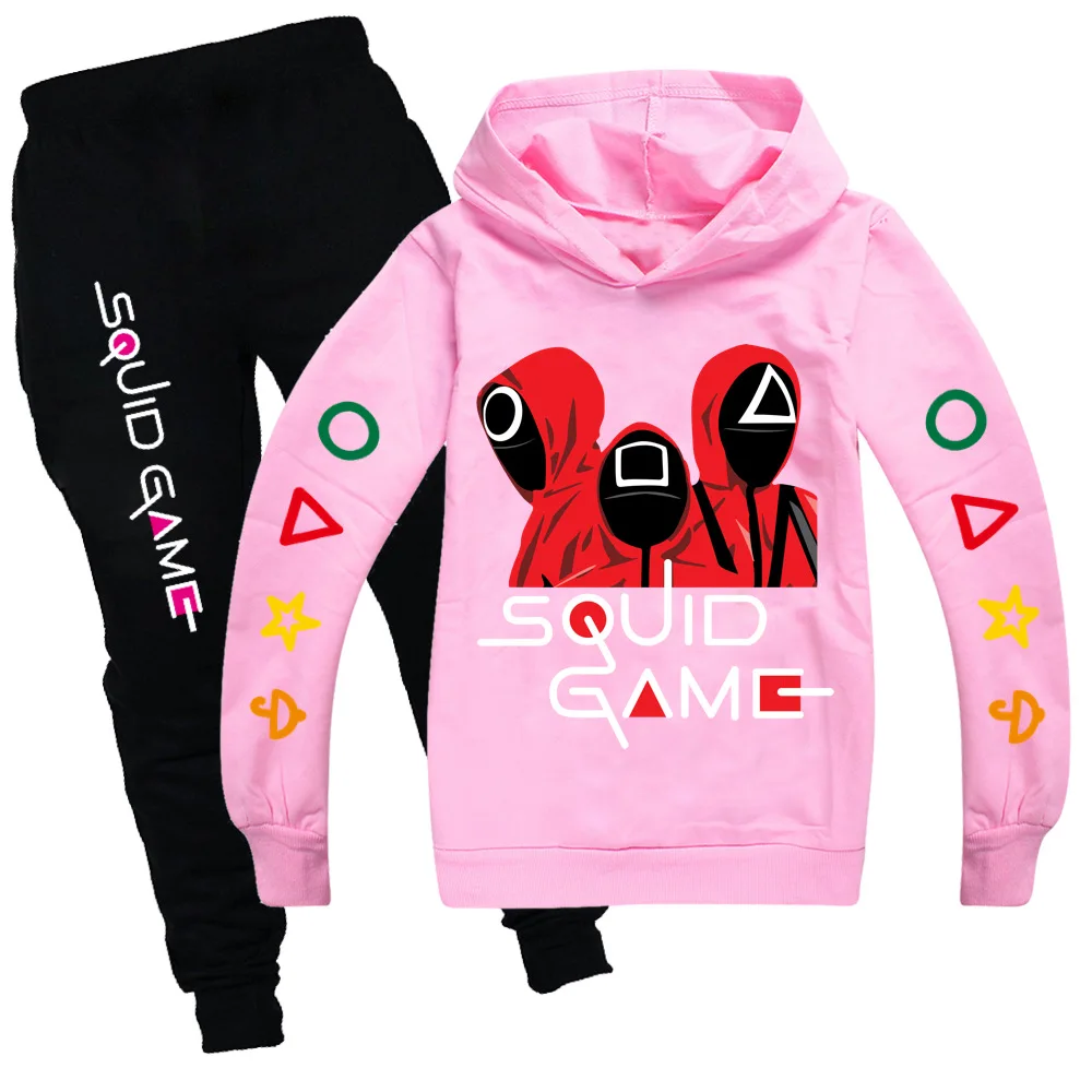 Casual Suit Boys 2PCS Set Children's Squid Game Round Six Cotton Hooded + Pants Kids Sportswear Tracksuit Girls | Детская одежда и