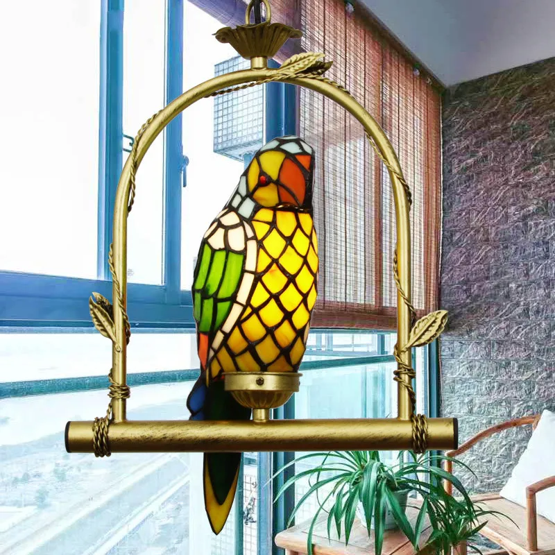 Цветное Стекло светильник в виде попугая приспособление арт птица кулон лампа