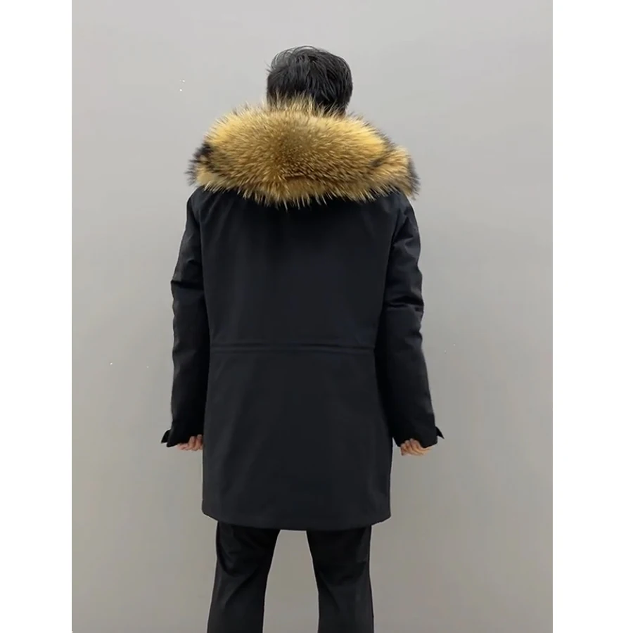 

Raccon Fur Coat Men Real Muskrat Fur Liner Jacket Winter Hooded Parka Warm Thick Waterproof Outwear