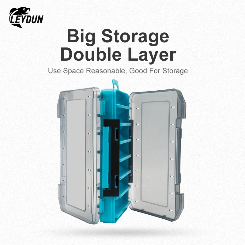 LEYDUN Hot 12 14 Compartments Fishing Tackle Boxes Bait Lure Hook Accessories Box Storage Double Sided High Strength Fishing Box