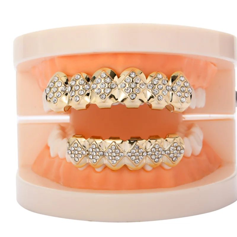 Декоративные коронки для верхних и нижних зубов в стиле хип-хоп с кубическим
