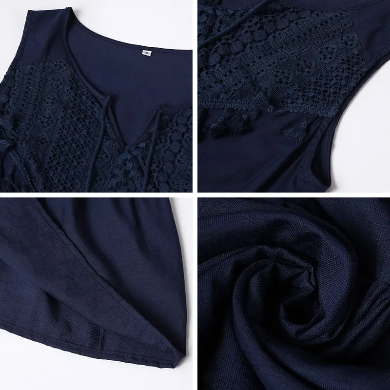 

2021 New Summer Women's Elegant Fashion Tassel Strap Vacation Dress Ladies Sleeveless V-neck Solid Knee-length Dress