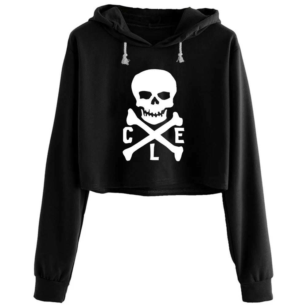 

Cle Skull Crop Hoodies Women Korean Y2k Kawaii Goth Pullover For Girls