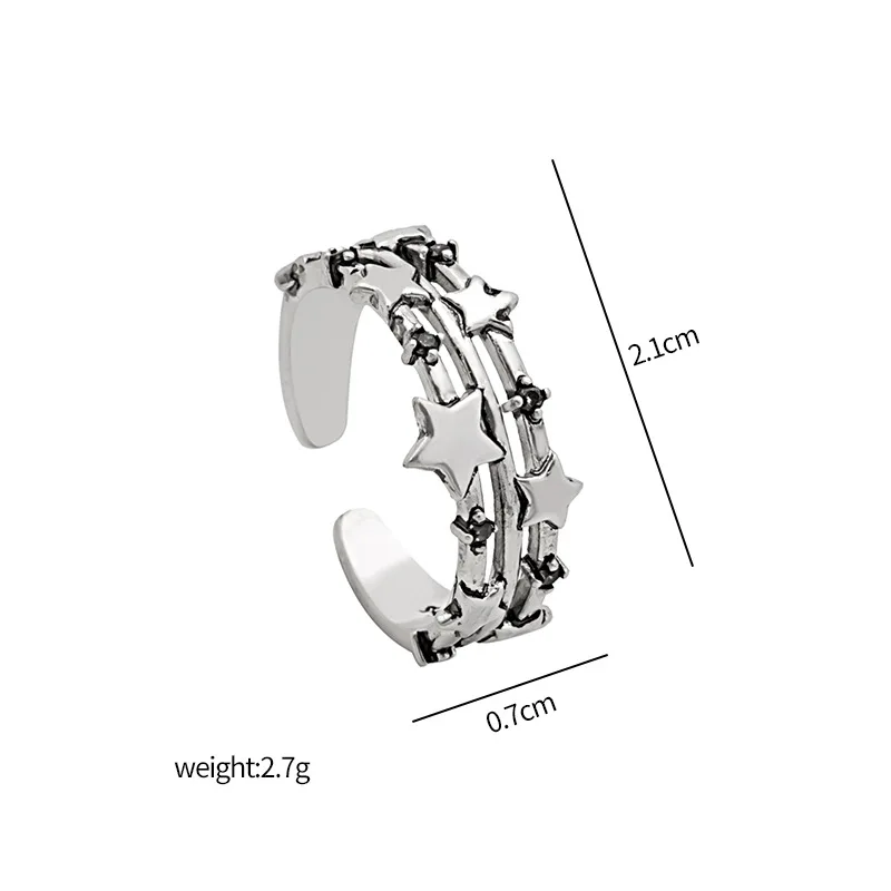 

Women's ring retro geometric hollowed out gypsophila ring distressed opening five-pointed star ring opening adjustable