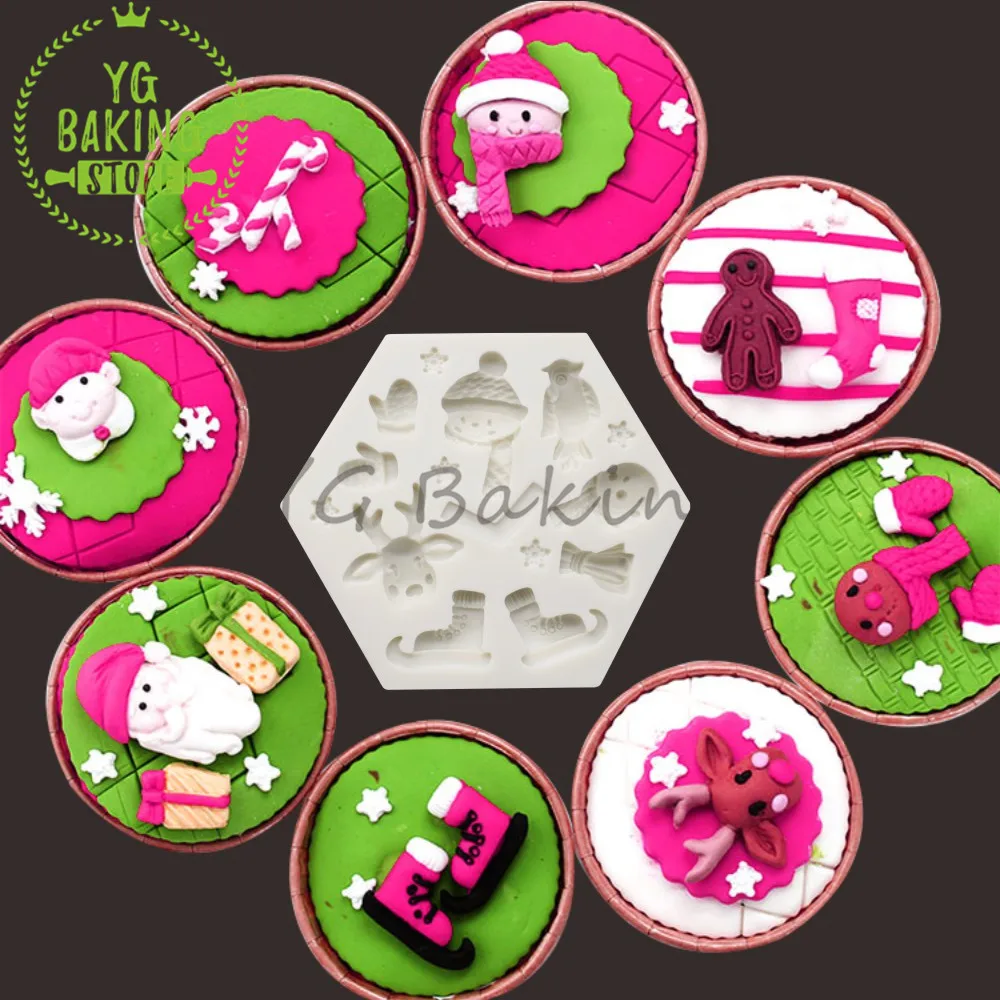 

Рождественская серия Dorica, силиконовые формы для торта с Санта-Клаусом/снеговиком и перчатками, инструмент для украшения тортов, кухонный га...