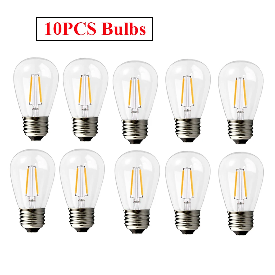 10PCS S14 Bulbs Thrisdar 10 м S14 струнный светильник с 10 шт. E27 светодиодный Ретро лампа накаливания Эдисона уличный сад патио Праздник Гирлянда светильник - Испускаемый цвет: 10PCS S14 Bulbs