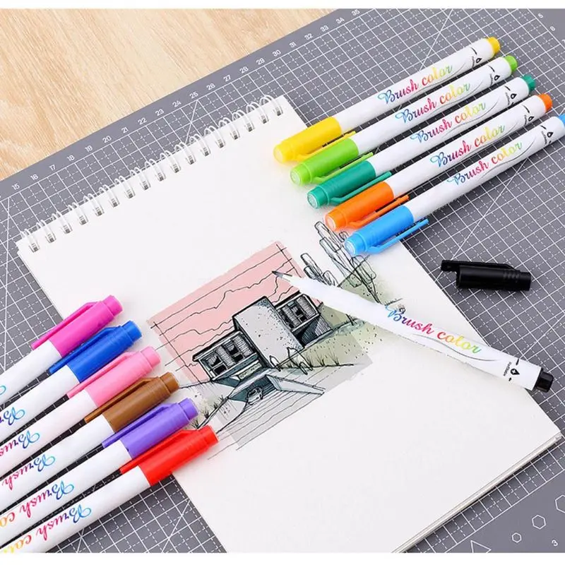 

12 Fluorescent Colors Calligraphy Marker Brush Pens Small Regular Script Art Drawing Signature Painting School Supplies
