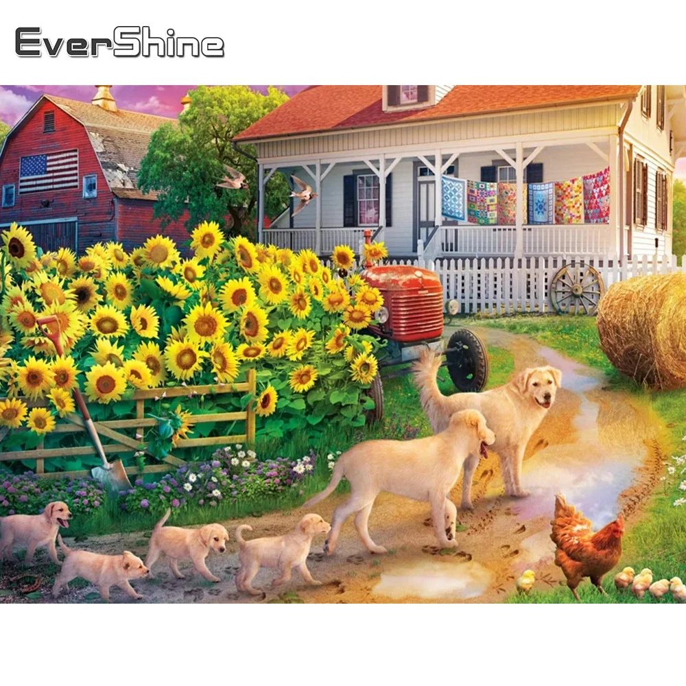 

Evershine Алмазная мозаика собаки картина стразами Алмазная живопись животные сад Алмазная вышивка подсолнух рукоделие кустарный декор для до...
