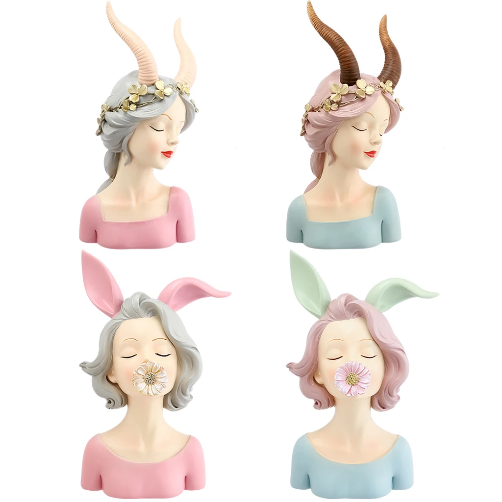 

Cute Girls Figurines Flowers Bedroom Bookshelf Resin Statue Livingroom Sculpture Office Wedding Home Cabinet Decor Housewarming