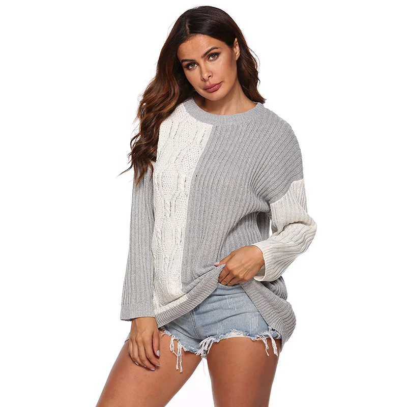 X 2019 Осень Зима Свободный Длинный серый белый цвет сочетающийся сшитый толстый