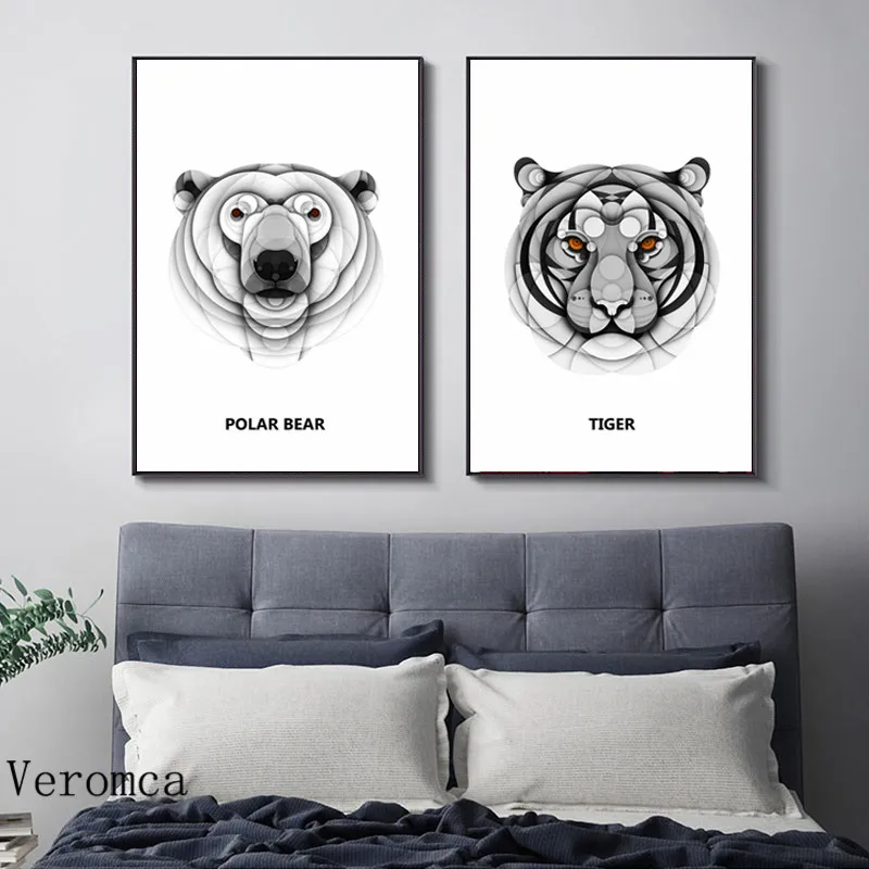 Черно-белый полярный медведь лошадь голова тигра милые животные Абстрактная