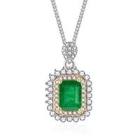 925 sterling silver emerald cut emerald tourmaline%c2%a0stone halo pendant necklace engagement wedding women jewelry for gift