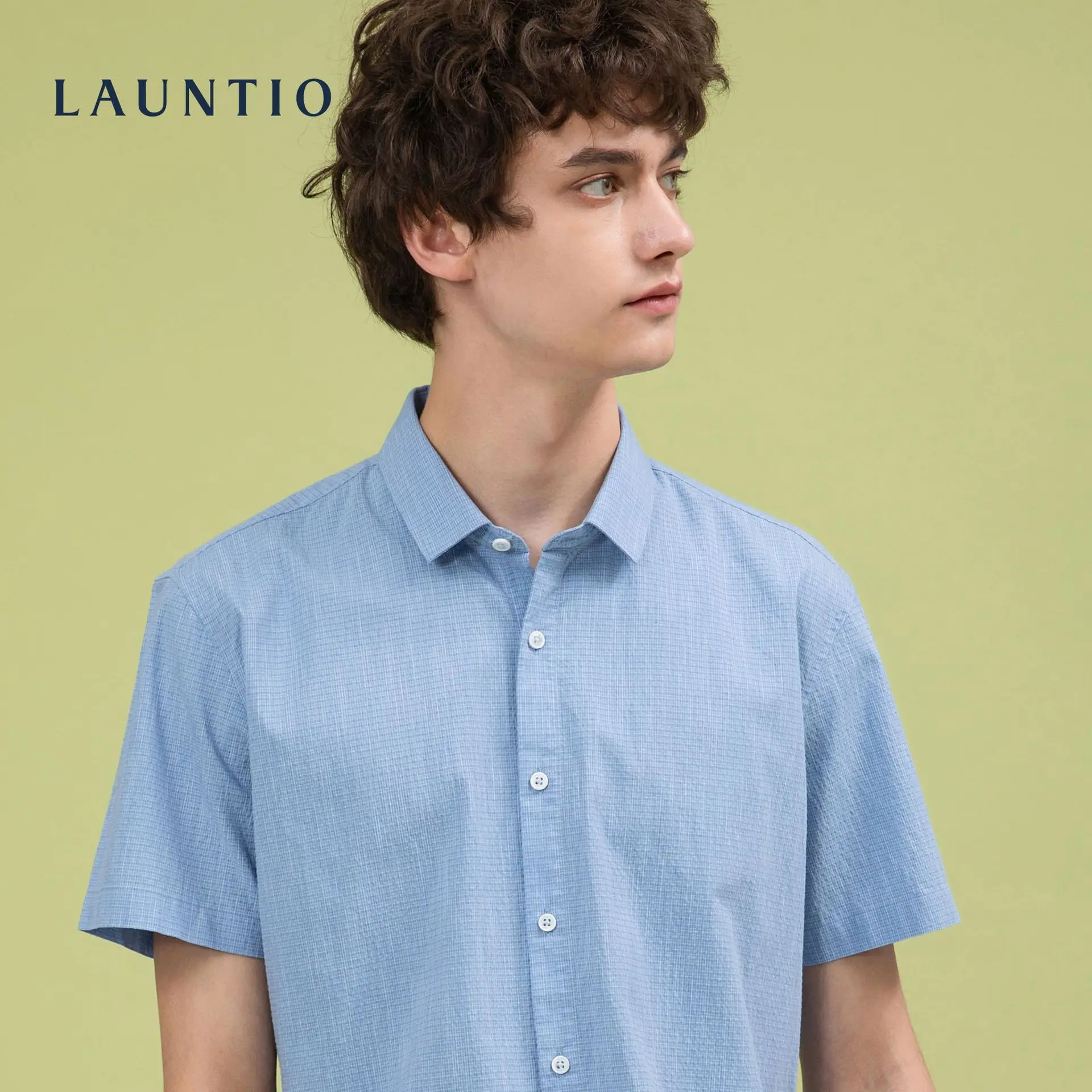 

Langtao 2021 spring new short sleeve shirt men business youth fashion work men work Lapel cotton shirt men