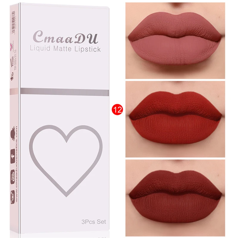 Набор матовых помад 3 цвета стойкий водостойкий бархатный блеск для губ набор