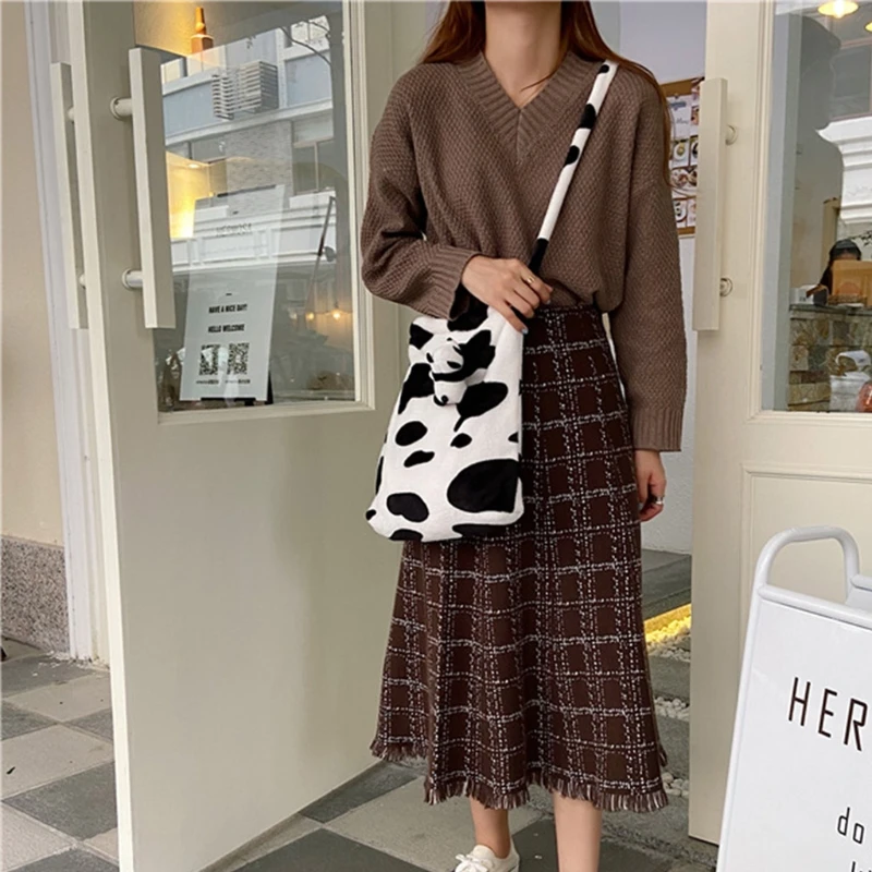

Women Cartoon Plush Cow Shoulder Crossbody Bag Tote Satchel Purse