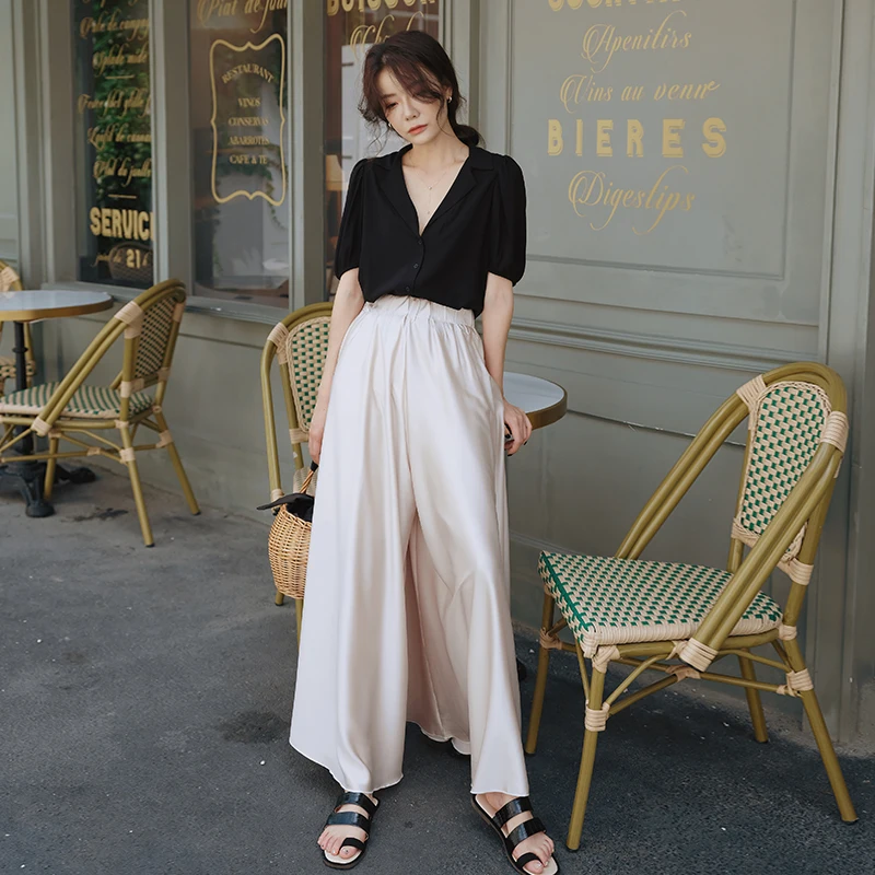 

Women's Skirts Spring Full Winter Casual A-line Midi Ladies Korean Elastic High Waist Satin Long Skirt Plus Size